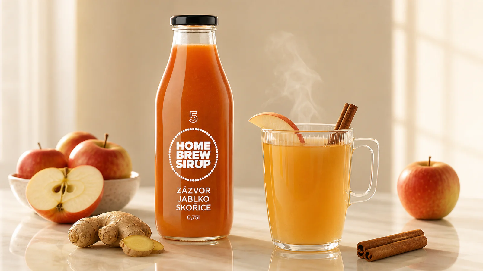 Horká zázvorová limonáda s jablkem a skořicí